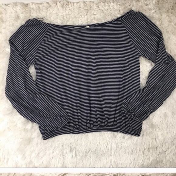 Express Navy Striped Off Shoulder Top Small - Picture 2 of 6